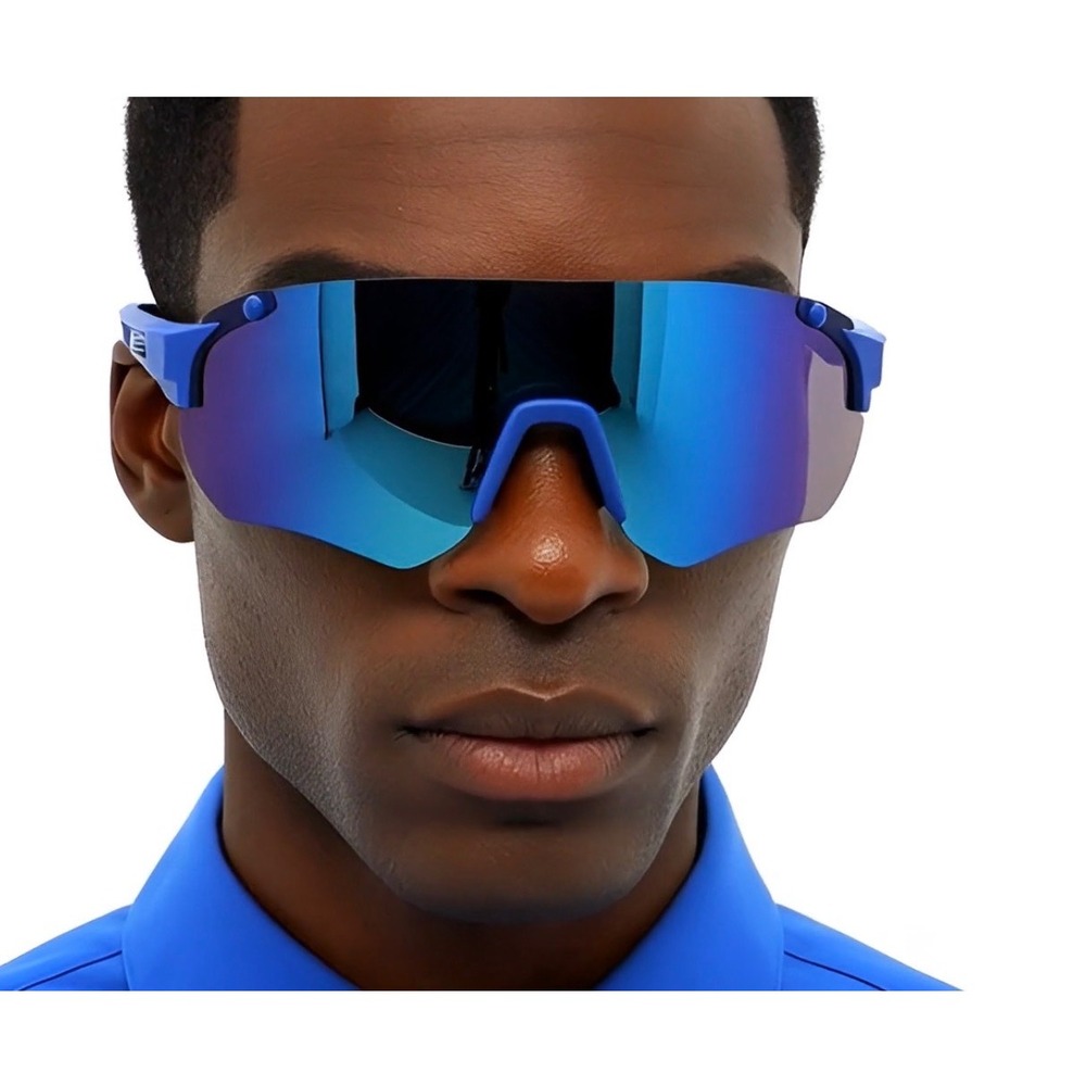 Mens Blue Shield Sport Sunglasses Mirrored Wrap Around Cyberpunk Performance New